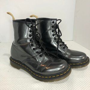 DR. MARTENS Black 1460 Vegan Black Glossy Lace Up Combat Moto Boots Size 7